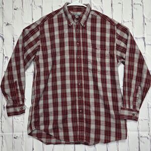 Vintage Woolrich Plaid Cotton Red Black White Flannel Shirt Men's Large‎ Button